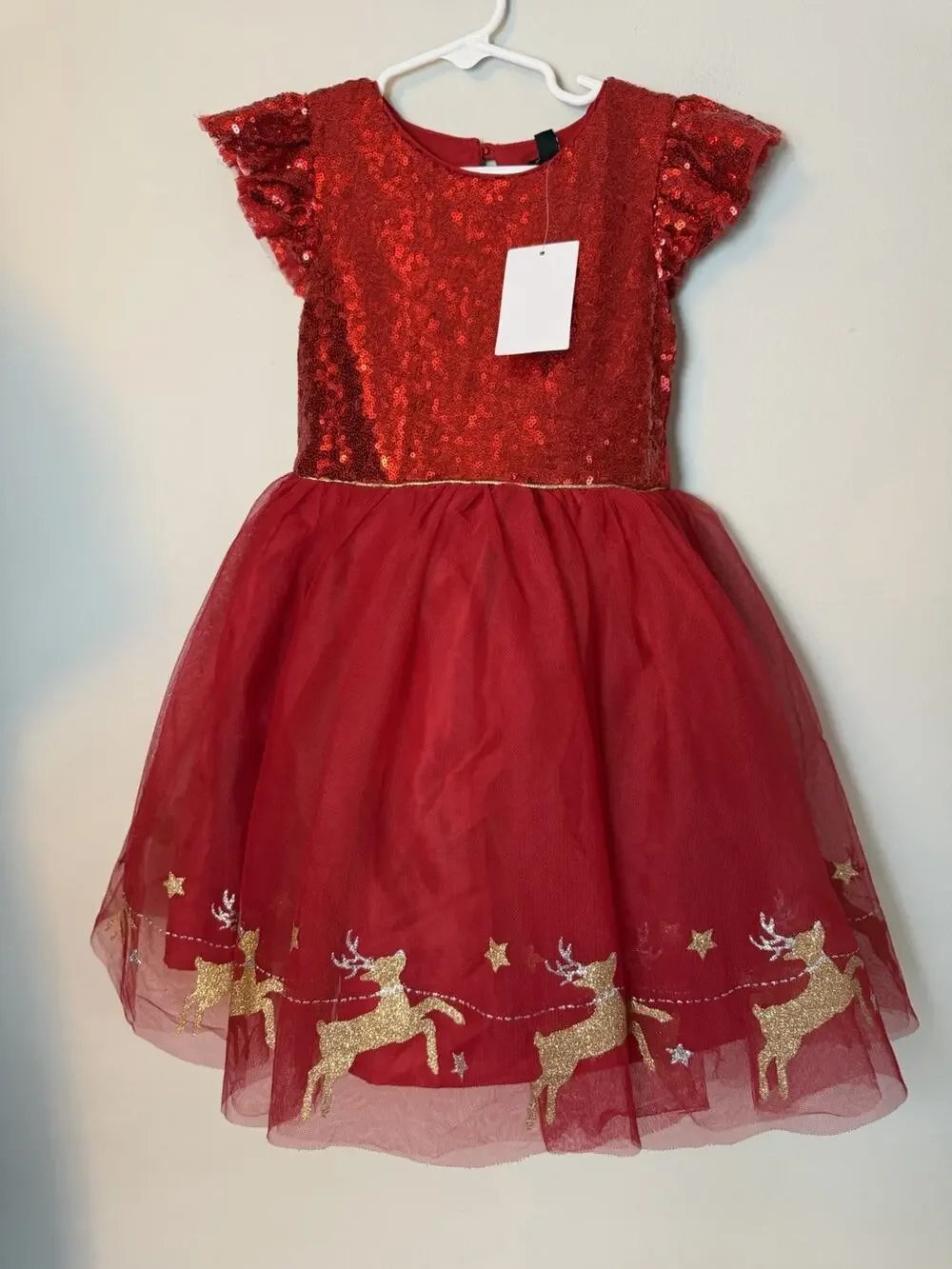 Zunie Red Christmas Sequins Reindeer Dress Tulle Girls Sz 5 NWT $74